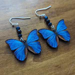 Wooden Sapphire Butterfly Earrings