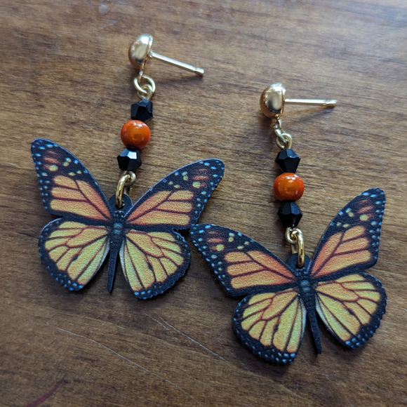 Wooden Sunset Butterfly Earrings