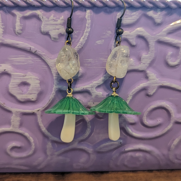 Crystal Emerald Mushroom Earrings