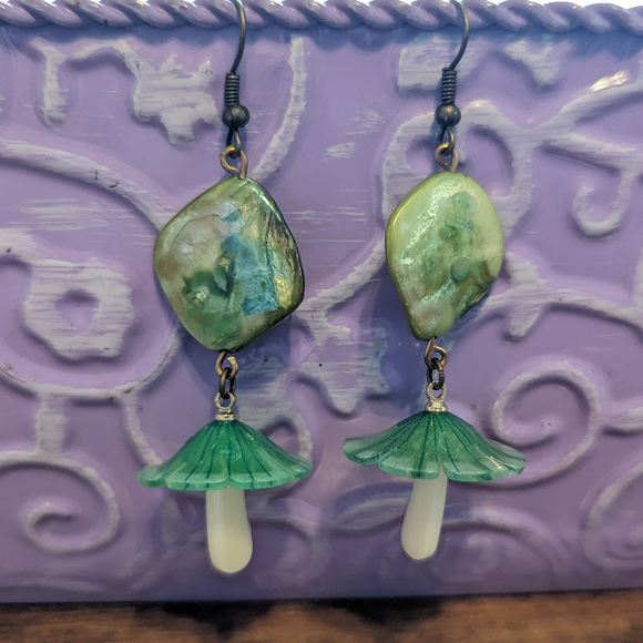 Shell Emerald Mushroom Earrings
