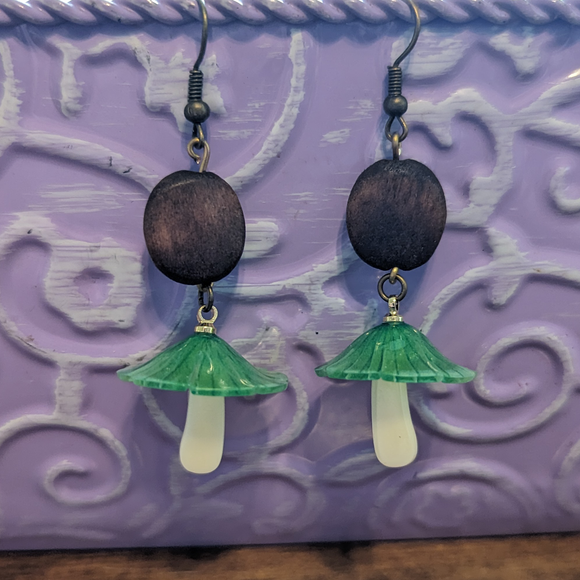 Woody Emerald Mushroom Earrings