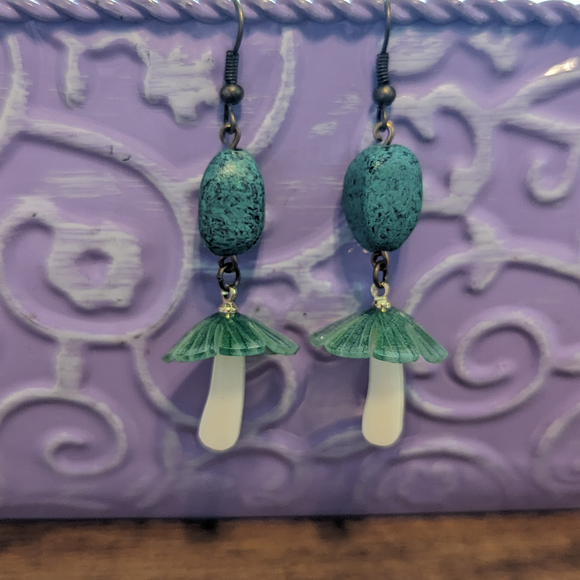 Boho Emerald Mushroom Earrings